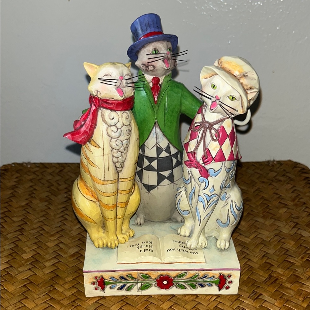 Jim Shore Caroling Cats Colorful Cat Figurine Trio NWOT
